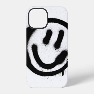 Graffiti-Lächeln-Gesicht-Emoticon in Schwarz auf W iPhone 12 Hülle