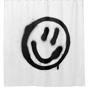 Graffiti lächelnd Gesicht Emoticon in schwarz auf  Duschvorhang