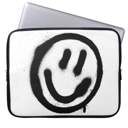 Graffiti lächelnd Gesicht Emoticon in schwarz auf  Laptopschutzhülle (Vorderseite)