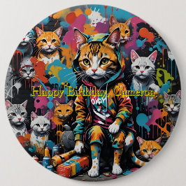 Graffiti Legend Street Cat Happy Birthday Name Button