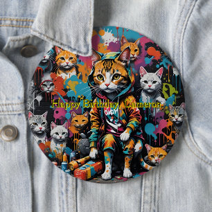 Graffiti Legend Street Cat Happy Birthday Name Button