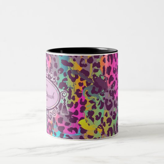 Graffiti Leopard Muster Individuelle Name & Monogr Zweifarbige Tasse (Mittel)