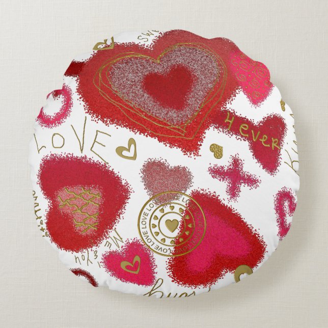 Graffiti Liebe Runde Teens Kissen, rosa Rundes Kissen (Vorderseite)