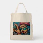 Graffiti, Mädchen, farbenfroh, rot, blau, lebhaft, Tragetasche (Rückseite)