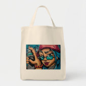 Graffiti, Mädchen, farbenfroh, rot, blau, lebhaft, Tragetasche (Vorne)