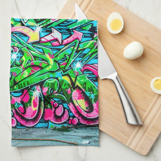 Graffiti-Mauer Geschirrtuch (Viertel Falte)