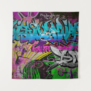 Graffiti-Mauer, urbane Kunstgraffiti,Kunst,Wand,Gr Wandteppich