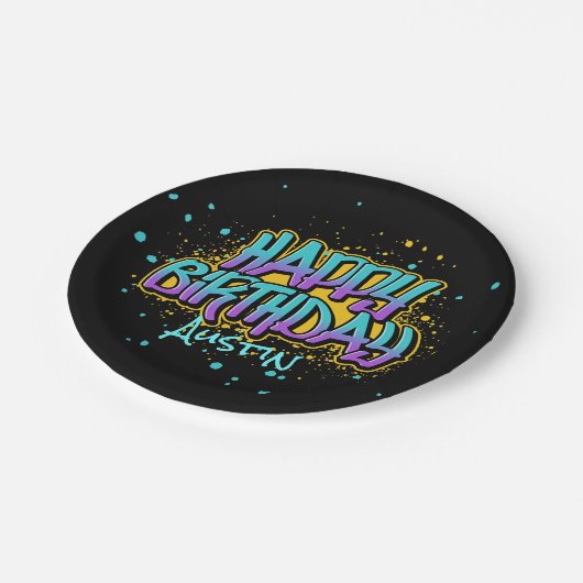 Graffiti Messy Paint Pappteller (Schrägansicht)