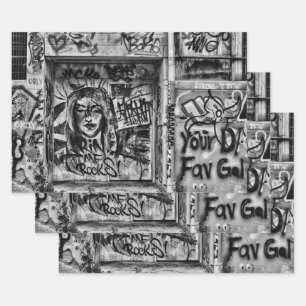 Graffiti Moderne Schwarz-Weiße Urbane Straßenkunst Geschenkpapier Set