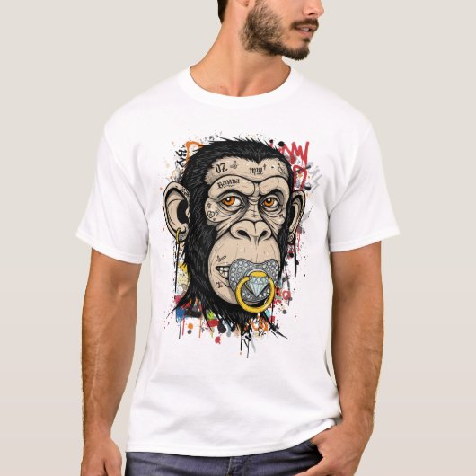 Graffiti Monkey Face Art - Abstrakt Street Style T-Shirt (Vorderseite)