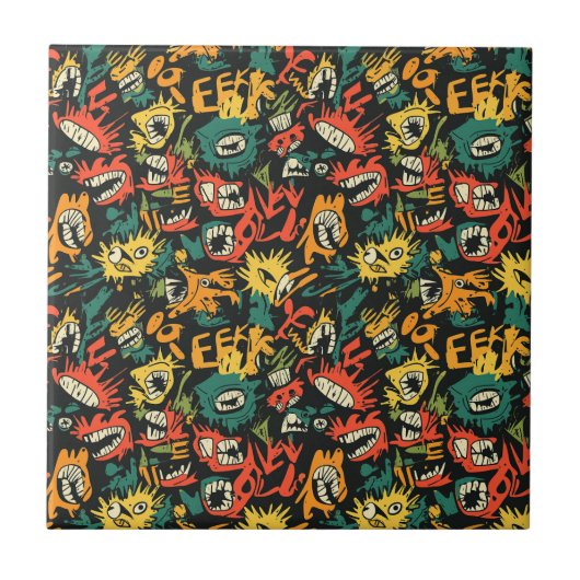 Graffiti-Monster Eek Black Halloween Fliese (Vorderseite)