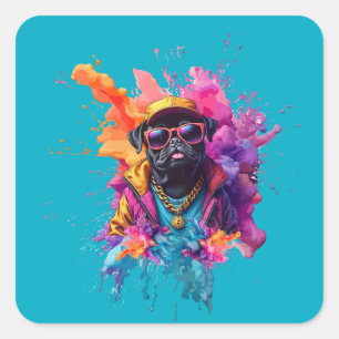 "Graffiti-Mops-Sticker – Urbane Street-Art-Hund-De Quadratischer Aufkleber