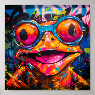 Graffiti Multicolored Frog mit Brille Poster