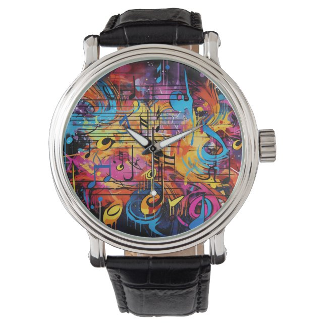 Graffiti Musical Notes Armbanduhr (Vorderseite)