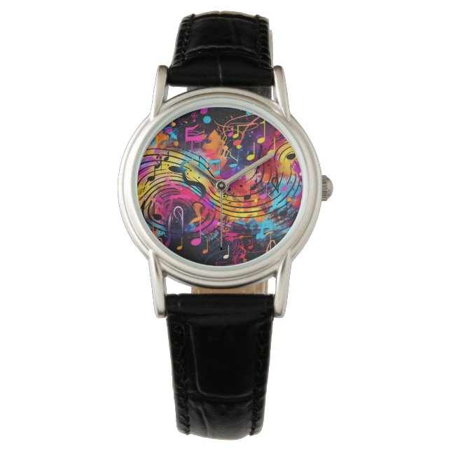 Graffiti Musical Notes Armbanduhr (Vorderseite)