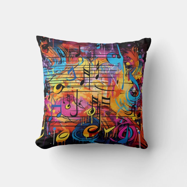 Graffiti Musical Notes Throw Pillow Kissen (Vorderseite)