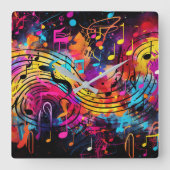 Graffiti Musical Notes Wall Clock Quadratische Wanduhr (Vorderseite)
