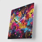Graffiti Musical Notes Wall Clock Quadratische Wanduhr (Winkel)