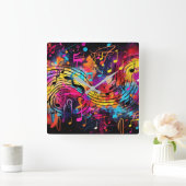 Graffiti Musical Notes Wall Clock Quadratische Wanduhr (Zuhause)