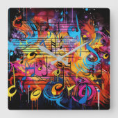 Graffiti Musical Notes Wall Clock Quadratische Wanduhr (Vorderseite)