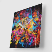 Graffiti Musical Notes Wall Clock Quadratische Wanduhr (Winkel)