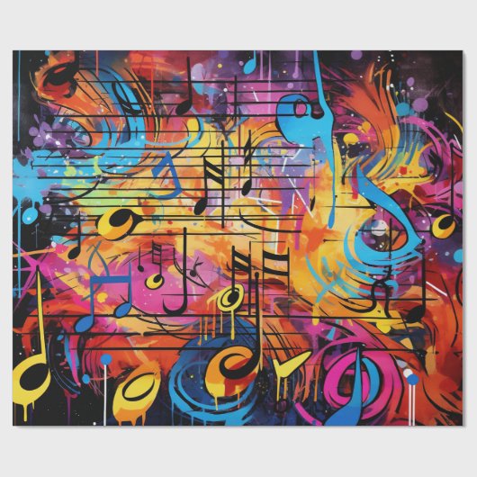 Graffiti Musical Notes Wrapping Paper Geschenkpapier (Flach)