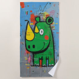 Graffiti-Nashorn-Charakter für Street Art Strandtuch