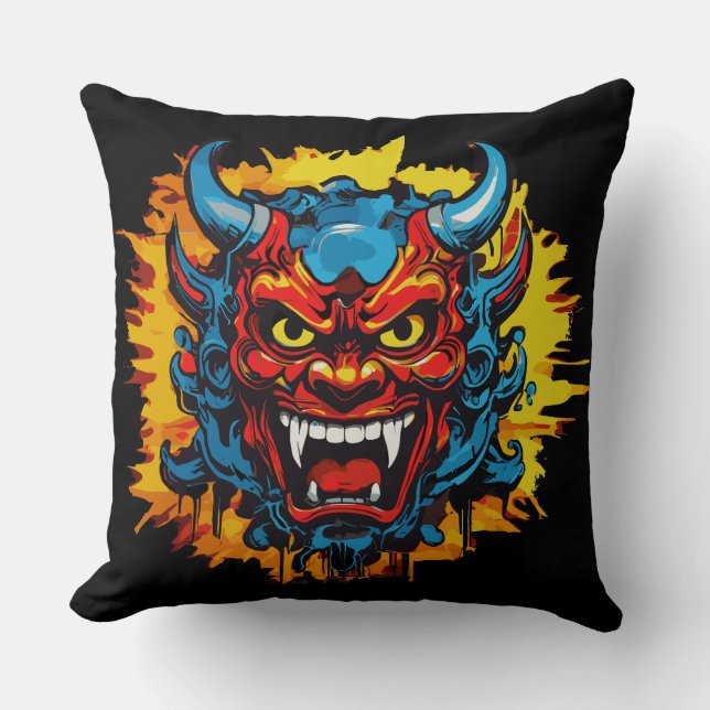 Graffiti Oni Mask Bold Art Throw Kissen (Vorderseite)