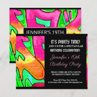 Graffiti Pink Abstrakt Letters Birthday Einladung