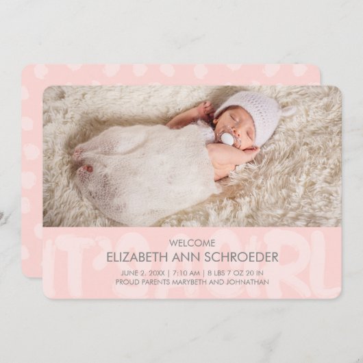 Graffiti Pink Baby Birth Announccard Ankündigung (Vorne/Hinten)