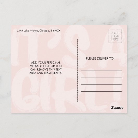 Graffiti Pink Baby Geburtsankündigung Postkarte (Rückseite)