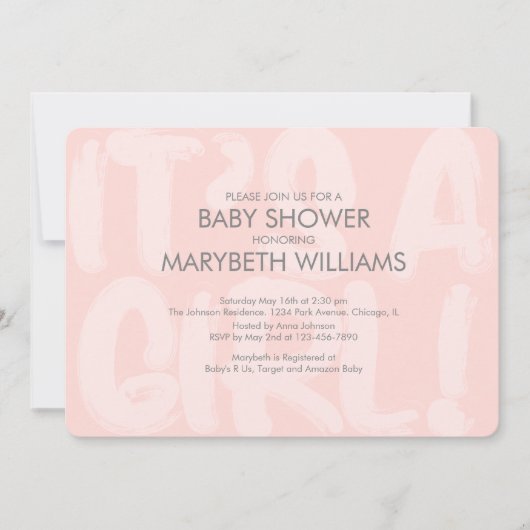 Graffiti Pink Babydusche Einladung (Vorderseite)