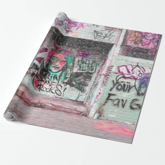 Graffiti Pink Green Grunge Städtische Straße Kunst Geschenkpapier (Ungerollt)