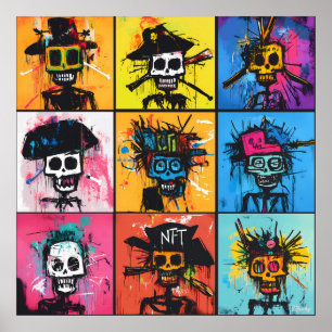Graffiti Pirate and NFT Characters Bold Urban Grid Poster