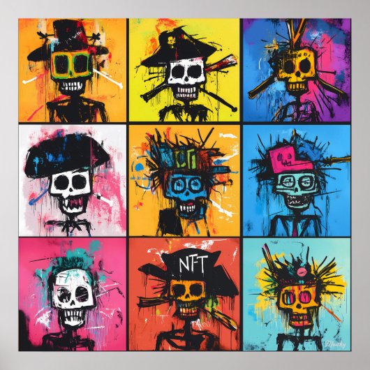 Graffiti Pirate and NFT Characters Bold Urban Grid Poster (Vorne)