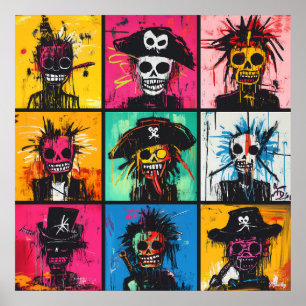 Graffiti Pirate Characters in Bold, Vibrant Street Poster
