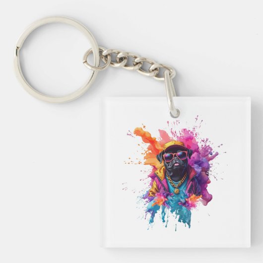"Graffiti Pug Keychain – Urban Street Art Dog  Schlüsselanhänger (Vorderseite)