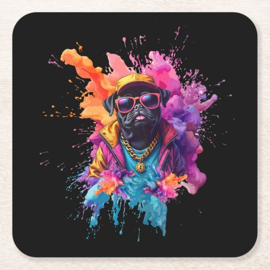 "Graffiti Pug Mouse Pad – Urban Street Art Dog Des Rechteckiger Pappuntersetzer (Vorderseite)