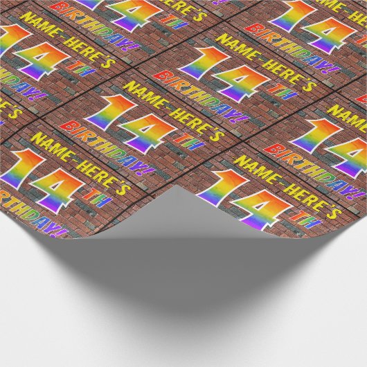 Graffiti Rainbow Look 14. GEBURTSTAG! & INDIVIDUEL Geschenkpapier (Ecke)