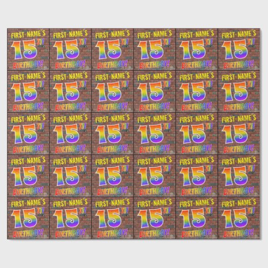 Graffiti Rainbow Look 15. GEBURTSTAG! & INDIVIDUEL Geschenkpapier (Flach)