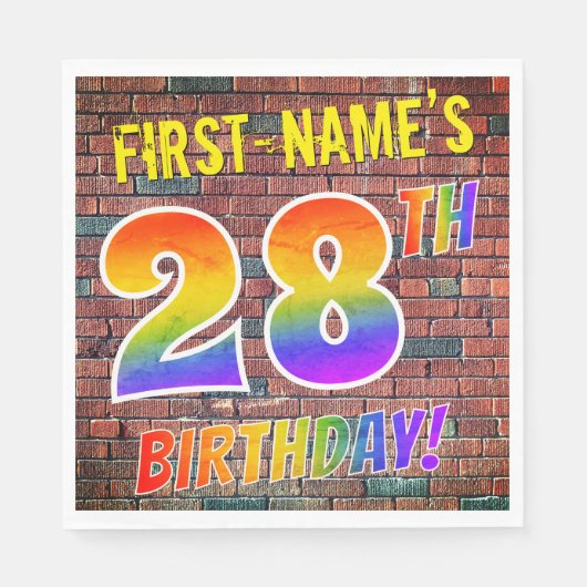 Graffiti Rainbow Look 28. GEBURTSTAG! + INDIVIDUEL Serviette (Vorderseite)
