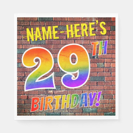 Graffiti Rainbow Look 29. GEBURTSTAG! + INDIVIDUEL Serviette (Vorderseite)