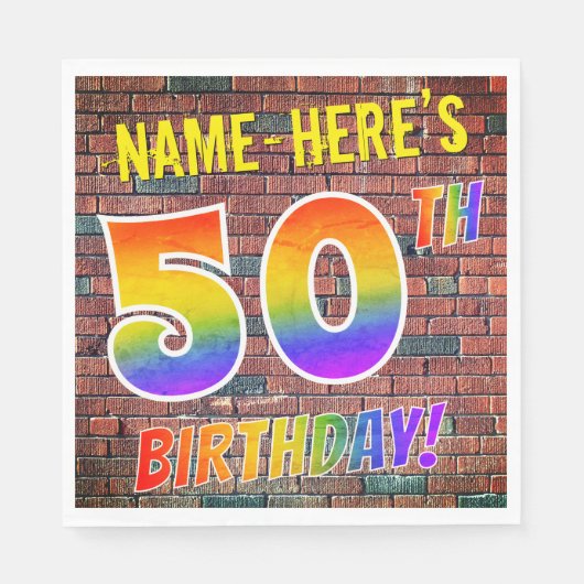 Graffiti Rainbow Look 50. GEBURTSTAG! + INDIVIDUEL Serviette (Vorderseite)