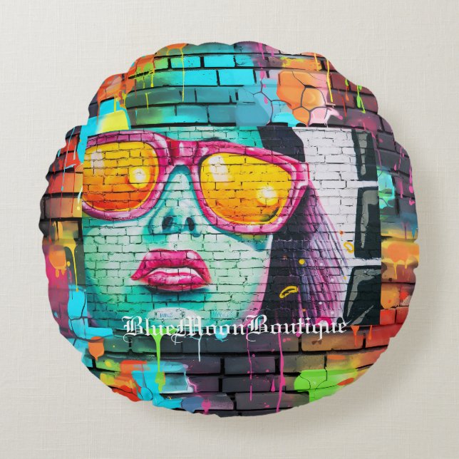 Graffiti Rose Colored Glasses Rundes Kissen (Vorderseite)