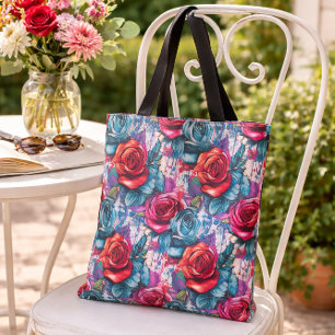 Graffiti Rose Rot & Blau Städtische Kunst Design Tasche