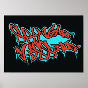 GRAFFITI-Rot/Blau-SplangleMASSIVE LOGO-Druck/Plaka Poster