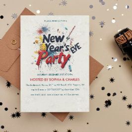 Graffiti-Rot und Beige Neujahrsfest-Party Einladung