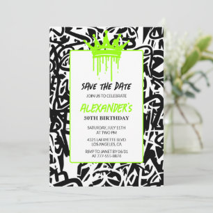 Graffiti Schwarz Grün 30. Geburtstag Save the Date Einladung