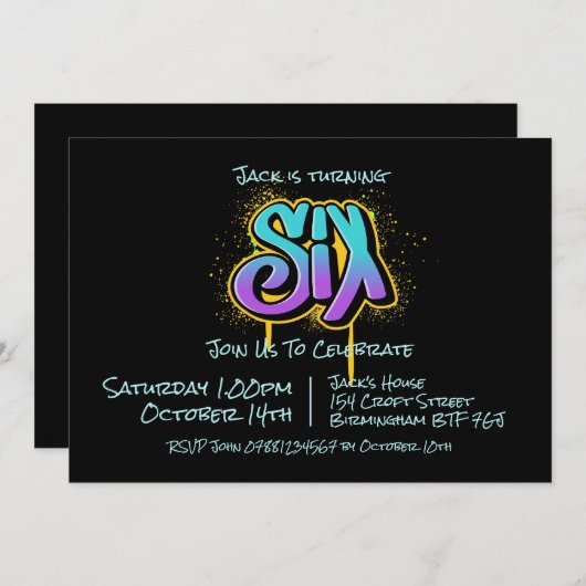 Graffiti Six Einladung (Vorne/Hinten)