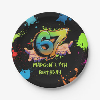 Graffiti Six Seven Kids 7th Birthday Paper Plate Pappteller